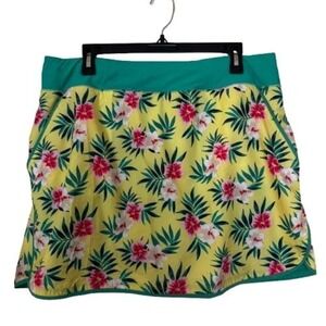 Lands‎ End Women's Skort Sz 14 Swim Athletic Floral Yellow Green